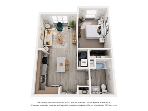 Floor plan for 1 bed, 1 bath, 706 sqft